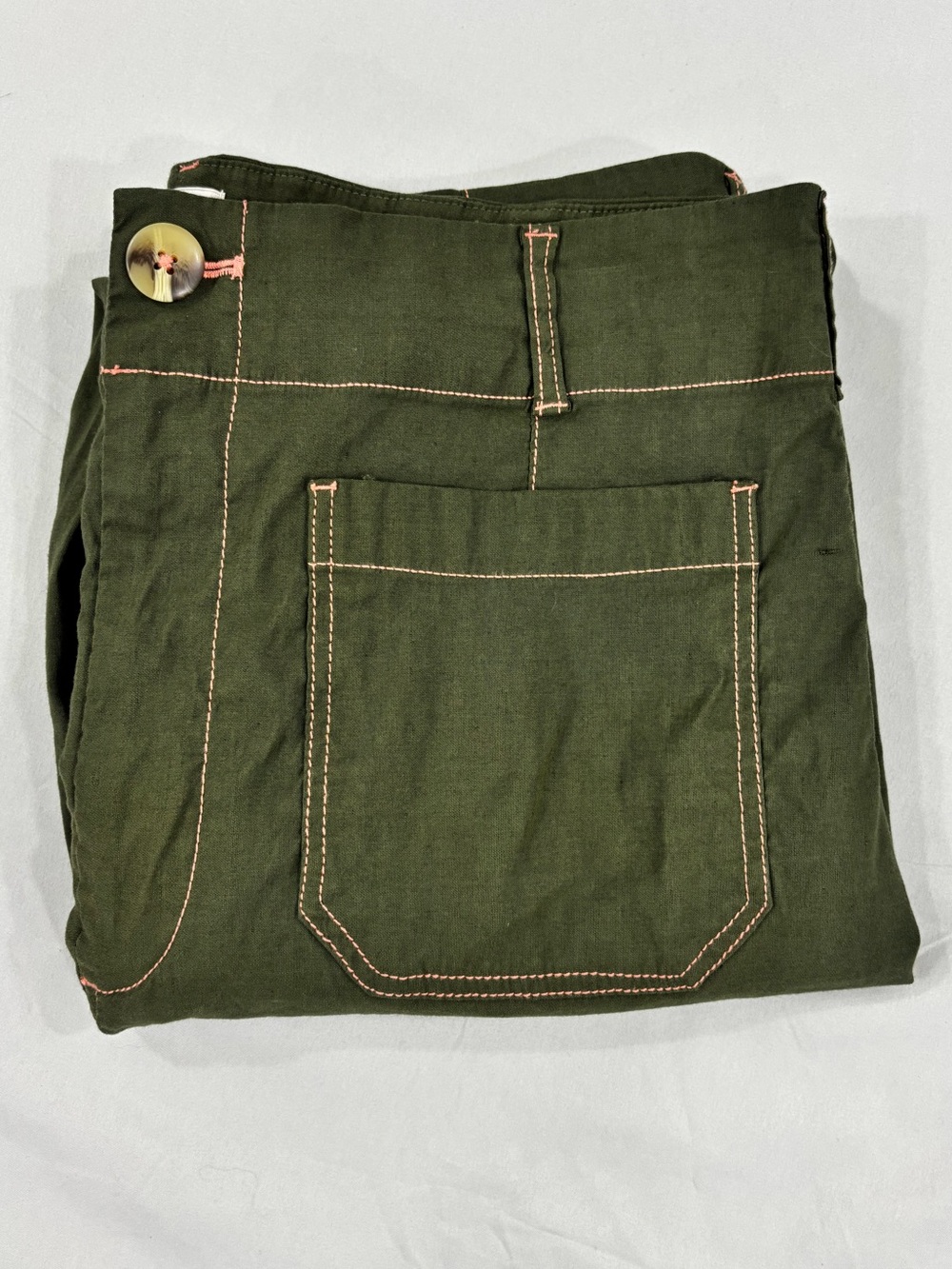 Anthropologie Maeve The Colette Crop Wide-Leg Pants Contrast Stitch Olive 32 - Picture 6 of 11